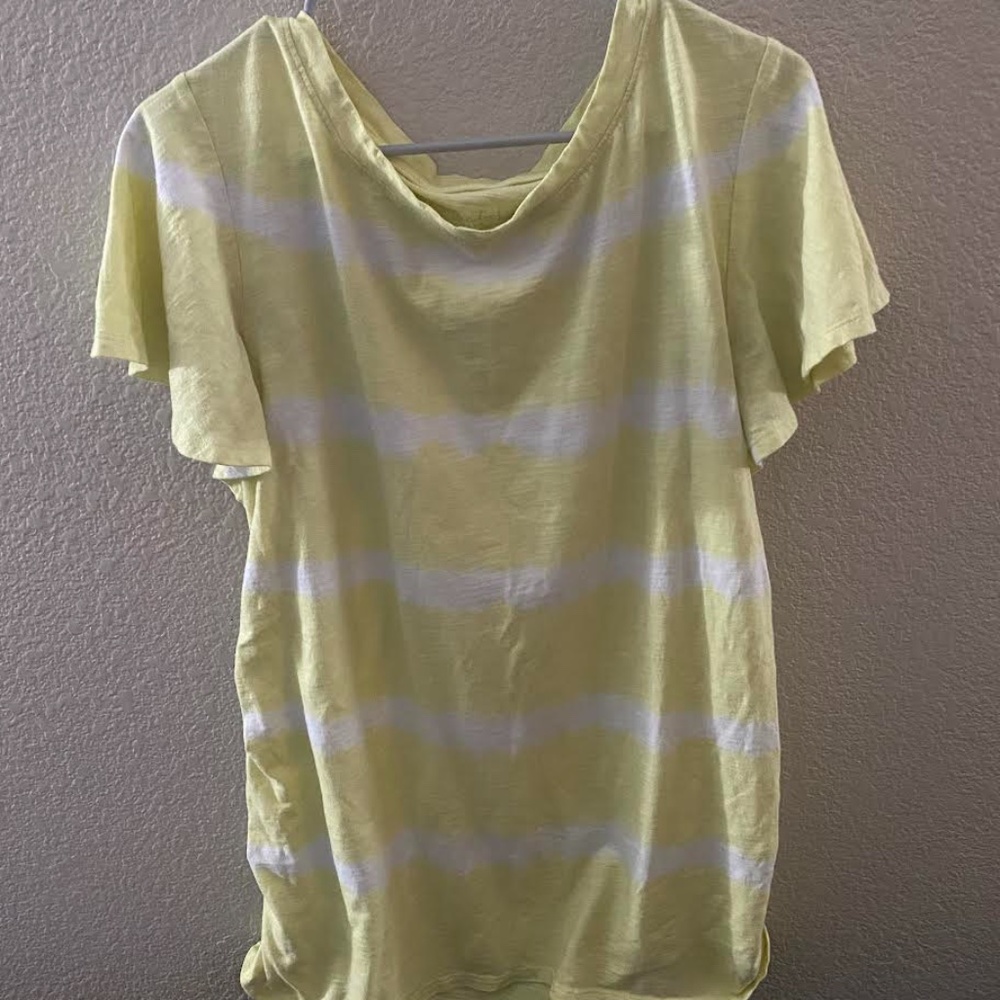 Yellow/ white summer blouse, Woman 2xl Maternity top with scrunchy sides